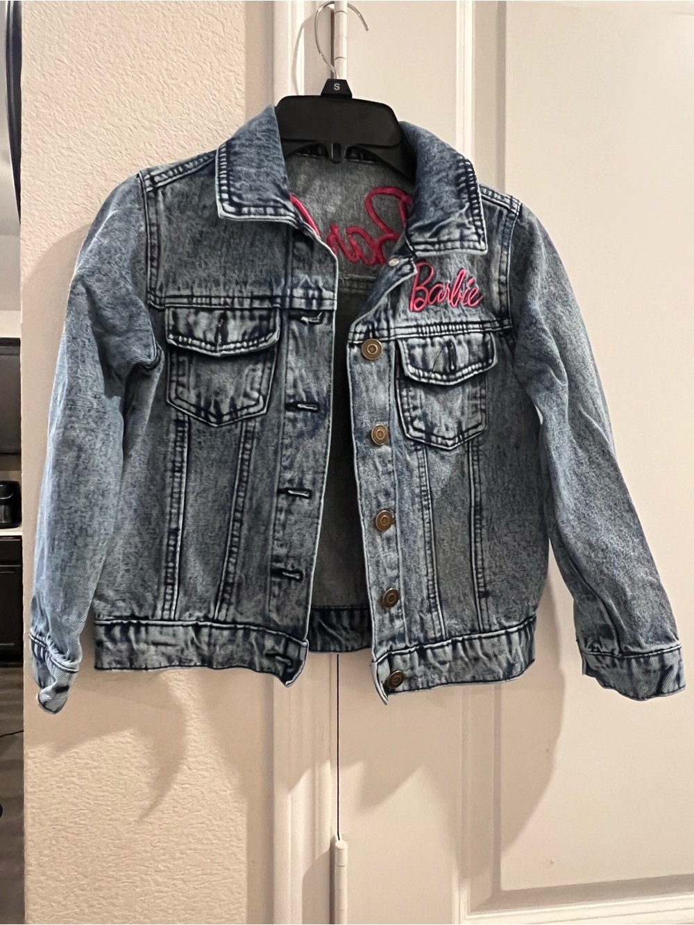 Barbie Light Wash Denim Jacket with Pink Logo